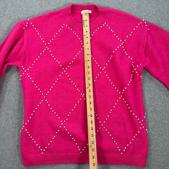 Cotton Bleu Pink Pearl Argyle Sweater Women's Small Crew Neck Pullover Preppy - Picture 6 of 9